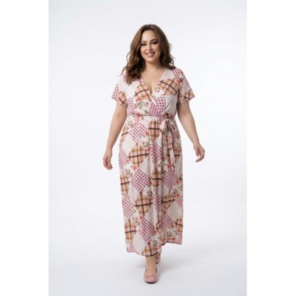 Cottagecore Patchwork Floral Maxi Dress Women 1X Pink Belted Boho Emily Wonder